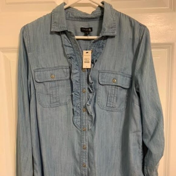 Talbots Tops - Talbots Denim shirt, size small with ruffles, NWTags